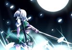  dress from_behind green_dress green_eyes katana konpaku_youmu moon nunua short_hair silver_hair solo sword touhou weapon 