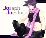  1boy blue_eyes fingerless_gloves gloves jojo_no_kimyou_na_bouken joseph_joestar_(young) midriff noir39 purple_hair scarf solo 