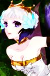  breasts choker cleavage crown feathers gwendolyn hair_feathers ichimatsu_shiro odin_sphere purple_eyes solo violet_eyes white_hair 