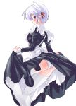  copyright_request long_skirt maid maid_headdress panties short_hair skirt skirt_lift slip_skirt solo testa thigh-highs thighhighs underwear white_hair white_legwear white_panties white_thighhighs wrist_cuffs 