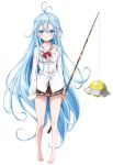  aqua_eyes aqua_hair artist_request barefoot blue_eyes blue_hair bow denpa_onna_to_seishun_otoko fishing_rod flying_saucer holding holding_fishing_rod long_hair no_bra off_shoulder official_art ribbon school_uniform skirt solo source_request space_craft touwa_erio ufo very_long_hair 