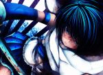  blood blue_eyes blue_hair kana_toto mahou_shoujo_madoka_magica miki_sayaka short_hair solo sword weapon 