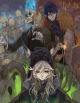  ascot bunny_ears candle cape crystal earrings formal glasses glowing glowing_eyes hood jewelry knife long_hair nude pixiv_fantasia pixiv_fantasia_4 red_eyes ririnra skeleton suit undead white_hair zombie 