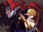  1girl blonde_hair couple harada_takehito long_hair looking_down nippon_ichi official_art phantom_kingdom pointy_ears red_eyes salome short_hair white_eyes zetta 