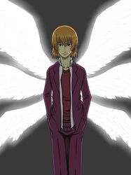  black_eyes blonde_hair formal hands_in_pockets kakine_teitoku seraph seraphim shirt sweater to_aru_majutsu_no_index urz-7 wings 