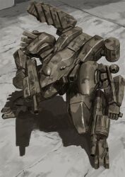  camouflage dual_wielding grenade_launcher gun highres holding holding_gun holding_weapon mecha no_humans original reverse-jointed_legs rifle robot science_fiction tyokugekidato weapon woodland_camouflage 