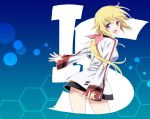  blonde_hair charlotte_dunois from_behind hair_ribbon infinite_stratos long_hair looking_back no_pants open_mouth ponytail purple_eyes ribbon solo violet_eyes 