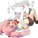  :3 kyubey kyuubee lying mahou_shoujo_madoka_magica pink_hair ribbon shamanwer short_twintails simple_background skirt tears thigh-highs thighhighs twintails you_gonna_get_raped 