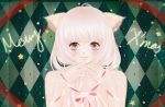  animal_ears blush christmas nude original ribbons white_hair 