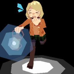  >_< 1girl 3d 3dscartridgez animated animated_gif ashley_graham black_background blonde_hair boots brown_boots commentary english_commentary flying_sweatdrops green_skirt jacket knee_boots lantern lapels looping_animation low_poly medium_hair open_mouth orange_jacket pleated_skirt resident_evil resident_evil_4 rotating_view running simple_background skirt solo 