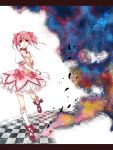  artist_request checkered choker gloves kaname_madoka leo-time letterboxed mahou_shoujo_madoka_magica pink_hair puffy_sleeves ribbon short_twintails twintails 