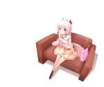  bad_id couch from_above fujiwara_no_mokou kokotetsu red_eyes simple_background sitting skirt solo touhou white_hair 