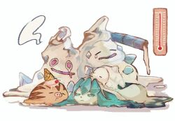  blue_sclera closed_eyes closed_mouth colored_sclera commentary_request drooling food glaceon hot ice_cream ice_cream_cone melting mouth_drool no_humans oguraan open_mouth pig_snout pokemon pokemon_(creature) pokemon_focus puddle simple_background snom swinub tears temperature vanilluxe violet_eyes white_background 