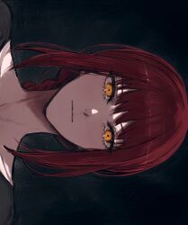  1girl black_background black_shirt braid braided_ponytail chainsaw_man closed_mouth dodo_(dodobo) highres makima_(chainsaw_man) orange_eyes red_hair shirt simple_background 