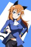  blue_eyes breasts cat_ears cat_tail charlotte_e_yeager cosplay hand_on_hip hips large_breasts military military_uniform no_panties pantyhose perrine_h_clostermann perrine_h_clostermann_(cosplay) red_hair redhead solo strike_witches tail uniform yumekaranigeruna 