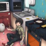  brown_eyes cooking egg failure food kitchen microwave original short_hair sleeves_rolled_up solo yajirushi_(chanoma) 