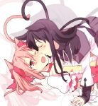  akemi_homura animal_ears bad_id black_hair blush bust cat_ears cat_tail closed_eyes girl_on_top hands_clasped heart heart_tail heart_tail_duo holding_hands incipient_kiss interlocked_fingers kaname_madoka kemonomimi_mode licking lying magical_girl mahou_shoujo_madoka_magica multiple_girls nerigomu nerisuke on_back pink_eyes pink_hair short_hair short_twintails tail tears twintails wavy_mouth wince wink yuri zoom_layer 