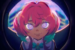  1girl @_@ anago_(tokyo_retro_gokko) aqua_eyes aqua_hair aqua_ribbon aquila_(honkai:_star_rail) beret closed_mouth commentary_request drill_hair hair_between_eyes hair_intakes hat honkai:_star_rail honkai_(series) hyacine_(honkai:_star_rail) long_hair looking_at_viewer multicolored_hair neck_ribbon pink_hair red_hat ribbon sidelocks smile solo twin_drills two-tone_hair upper_body yellow_pupils 