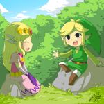  blonde_hair gloves hat link lowres nintendo pointy_ears princess_zelda sitting smile spirit_tracks the_legend_of_zelda toon_link wind_waker 