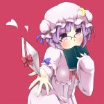  :&lt; akinoemo alternate_hairstyle bespectacled book crescent glasses hat patchouli_knowledge purple_eyes purple_hair short_hair solo touhou violet_eyes 