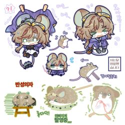  >_< 1girl @_@ animal animalization blonde_hair capelet commentary_request commission crab crying goggles goggles_on_head kemonomimi_mode korean_commentary korean_text merel_(reverse:1999) mouse_girl multiple_views nelmisyeon o_o purple_capelet red_hair reverse:1999 second-party_source shirt surprised sweat tearing_up translation_request white_background white_shirt 