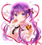  1girl gochuumon_wa_usagi_desu_ka? hair_ribbon koi_(koisan) official_art purple_hair ribbon solo tedeza_rize twintails upper_body valentine violet_eyes 
