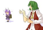  ^_^ chibi closed_eyes eyes_closed gloves green_hair kazami_yuuka purple_hair reisen_udongein_inaba toritora touhou you_gonna_get_raped youkai 