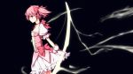  an_(angular-angler) bad_id bow_(weapon) brown_eyes bubble_skirt choker dark gloves glowing hair_ribbon jewelry kaname_madoka magical_girl mahou_shoujo_madoka_magica pendant pink_eyes pink_hair profile puffy_sleeves ribbon short_hair short_twintails simple_background solo twintails weapon white_gloves 