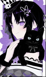 1girl animal black_cat blush cat commentary_request housho_margo kotetsu_080 mahou_shoujo_no_majo_saiban short_hair violet_eyes 