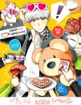  chocolate fancy_glasses gift glasses grey_eyes grey_hair heart heart-shaped_glasses kuma_(persona_4) narukami_yuu persona persona_4 school_uniform seta_souji tofu xacco 