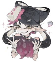  black_hair callie_(splatoon) callie_(squid_sisters_outfit)_(splatoon) commentary_request earrings gloves inkling jewelry long_hair mole mole_under_eye pointy_ears smile splatoon_(series) splatoon_1 tentacle_hair togetoge yellow_eyes 