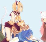  animal_ears animal_on_head bad_id blush cat cat_ears cat_on_head kagamine_rin kaito megurine_luka megurine_luka_(toeto) peeking_out tail toeto_(vocaloid) vocaloid 