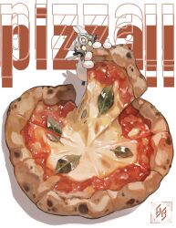  1boy absurdres commentary_request fatalbug896 food food_focus food_name furry furry_male herb highres mini_person object_focus original pizza pizza_slice sheep_boy solo white_background 