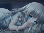  bedroom blonde_hair bloomers blue_eyes blue_ribbon blush bow clenched_hands dark dark_room flat_chest game_cg indoors key_(company) kud_wafter light_smile little_busters!! long_hair looking_at_viewer lying na-ga night_clothes noumi_kudryavka official_art on_side pajamas platinum_blonde ribbon short_sleeves side_slit smile solo very_long_hair 