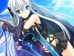  bloody_rondo blue_eyes game_cg grey_hair long_hair lynette_vance makita_maki skirt sky weapon 