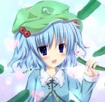  blue_eyes blue_hair cucumber fujieda_uduki hat kawashiro_nitori solo touhou 