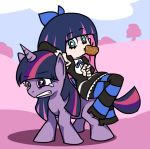  apple candied_apple candy_apple carrying crossed_legs crossover food fruit hair_bow heavy horn horse legs_crossed long_hair look-alike multicolored_hair my_little_pony my_little_pony:_friendship_is_magic my_little_pony_friendship_is_magic panty_&amp;_stocking_with_garterbelt parody purple_eyes simple_background sitting stocking_(character) stocking_(psg) striped striped_legwear striped_thighhighs tears thighhighs twilight_sparkle two-tone_hair unicorn 