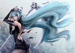  hatsune_miku highres minusion skull skull_hair_ornament staff twintails vocaloid 