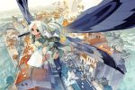  bag bird black_legwear black_thighhighs blue_eyes boots butterfly_wings chicken cityscape dress flying izumi_luna_(akitsu_taira) large_wings original thigh-highs thighhighs white_hair wings 