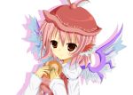  brown_eyes food fujieda_uduki fujieda_uzuki hamburger hat mystia_lorelei pink_hair solo touhou wings 