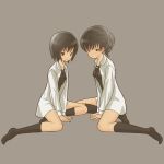  amagami black_legwear black_socks dress_shirt footwear highres m-pin multiple_girls nanasaki_ai shirt socks swimsuit tsukahara_hibiki 