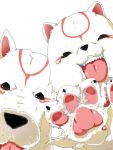  animal chibiterasu dog foreshortening fourth_wall ingenmame okami okamiden ookami_(game) ookamiden paws simple_background teeth tongue 