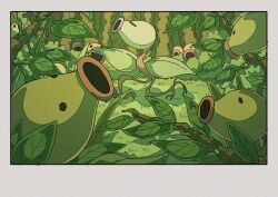  bellsprout closed_eyes grass highres leaf no_humans onamuzi_illust open_mouth outdoors plant pokemon pokemon_(creature) pokemon_focus solid_circle_eyes 