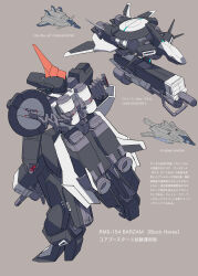  absurdres advance_of_zeta alternate_form barzam canards character_name colored_lineart comparison core_fighter gatling_gun grey_background gundam highres hizumi_ms jet_core_booster_ii mecha mecha_focus mixed-language_text mobile_suit no_humans radome robot science_fiction stats titans_(gundam) transformation 