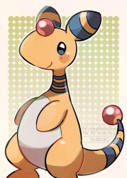  ampharos black_eyes blush closed_mouth commentary_request forehead_jewel no_humans pokemon pokemon_(creature) pokemon_focus smile solo tail tansho 