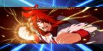  ahoge angry energy heartcatch_precure! jacket kumojacky kuren lightning long_hair male messy_hair open_mouth parody payot precure punching red_eyes red_hair redhead solo tales_of_(series) translated 