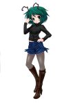  antennae bad_id boots contemporary denim denim_shorts green_eyes green_hair high_heels legwear_under_shorts madara_inosuke navel pantyhose shoes short_hair shorts solo sweater touhou wriggle_nightbug yaminoagito 