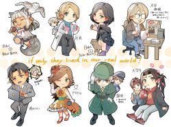  4girls 6+boys agnea_bristarni alrond_rondwell animal_ears animal_nose beard belt bilingual_commentary bird bird_on_hand black_hair black_jacket black_pants black_shoes blonde_hair blue_hat blue_pants blue_sweater brown_eyes brown_hair castti_florenz casual cellphone character_request coat commentary_request computer crick_(octopath_traveler) cup dancer deformed desk detective dog drink_carton drinking_straw english_text facial_hair falling_petals flower food glasses gloves green_coat green_eyes green_hat grey_eyes grey_hair grey_pants grey_suit hair_flower hair_ornament hat headband heart high_heels high_ponytail highres hikari_ku holding holding_cup holding_food holding_microphone jacket laptop looking_at_viewer low_ponytail mahina_(octopath_traveler) meat medium_hair microphone milk_carton mixed-language_commentary multiple_boys multiple_girls mustache necktie nurse ochette_(octopath_traveler) octopath_traveler octopath_traveler_ii open_clothes open_coat open_jacket osvald_v._vanstein pants partitio_yellowil peaked_cap petals phone photo_(object) pink_petals police police_uniform ponytail purple_shoes red_flower red_headband red_rose red_shoes rico_ot rose round_eyewear shoes sitting smartphone smile standing suit sweat sweater tail talking_on_phone teeth temenos_mistral throne_anguis tongue tongue_out translation_request trousseau_(octopath_traveler) waving white_coat white_gloves yellow_necktie 