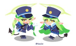  absurdres belt black_belt blue_archive blue_boots blue_hat blue_shorts blue_skirt boots buttons chibi demon_tail euki_(eukicat) gloves green_hair green_halo halo hat highlander_railway_academy_logo highres hikari_(blue_archive) loli nozomi_(blue_archive) pantyhose pointy_ears shorts siblings skirt tail twins whistle white_background white_gloves white_pantyhose yellow_eyes 