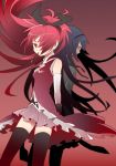  akemi_homura back-to-back black_hair black_legwear black_thighhighs frills hair_over_one_eye hair_ribbon hairband long_hair magical_girl mahou_shoujo_madoka_magica momonohito mouth_hold multiple_girls pleated_skirt pocky ponytail purple_eyes red_eyes red_hair redhead ribbon sakura_kyouko skirt thigh-highs thighhighs very_long_hair violet_eyes 